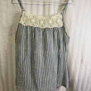 Vintage Irving & Fine Striped  Top with Crochet detail on Top Blue/Grey With